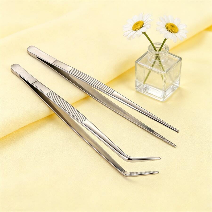 A Set Of 2pcs Lengthened Stainless Steel Tweezers-Multi-Purpose Tea Art Cr Tweezers, Aquatic Plants Landscape Tools Succulent Tweezers - C-Silver - View 1
