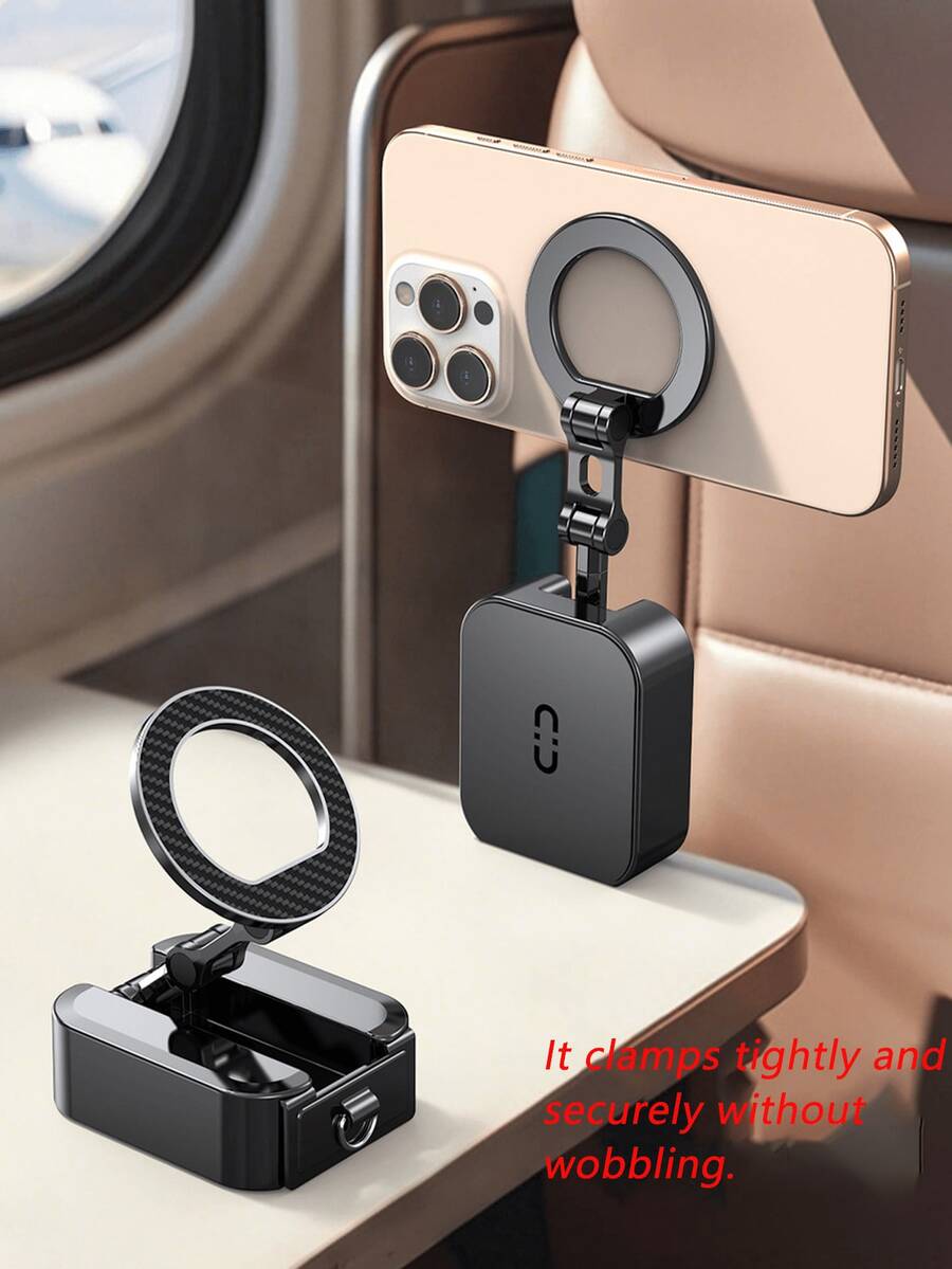 通用磁吸式手机支架，适用于汽车，双面可折叠桌面支架，迷你仪表盘支架带钥匙扣，碳纤维纹理，方便携带