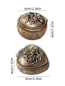 1pc Mini Jewelry Box, Exquisite Sparkling Artificial Diamond Makeup Pad Ring Bracelet Earring Storage Box, Delicate & Compact, Ideal Gift Choice - Silver - View 4