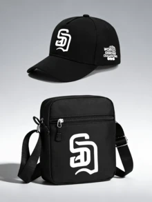 1pc/2pcs Geometric Pattern Design Printed Unisex Hip Hop Baseball Cap And Crossbody Bag, Street Fashion Outdoor Sports Baseball Cap Curved Brim Hat And Bag, Adjustable, Gift For Yourself Or Friends - Multicolor - View 1