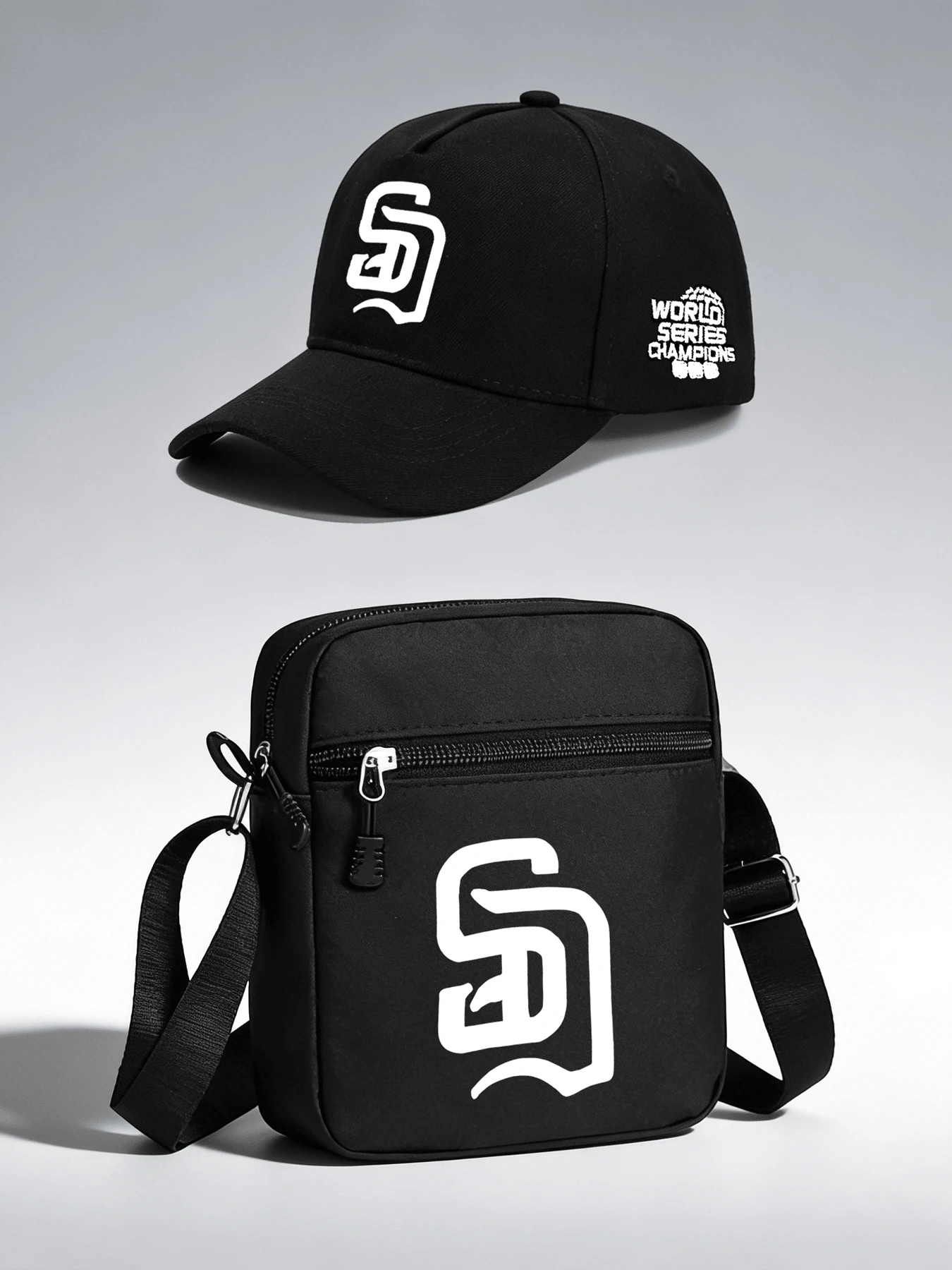 1pc/2pcs Geometric Pattern Design Printed Unisex Hip Hop Baseball Cap And Crossbody Bag, Street Fashion Outdoor Sports Baseball Cap Curved Brim Hat And Bag, Adjustable, Gift For Yourself Or Friends - Multicolor - View 1