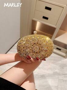 One Pcs Gold Rhinestone Sunflower Evening Bag.Women's Clutch For Party, Club, Wedding. Valentine's Day Gift Love Holiday Date Rhinestone Women Luxury Clutch Evening Bag Wedding Crystal Ladies Cell Phone Pocket Purse Female Wallet For Party Quality Gift, Elegant Prom Bag - 金色 - 查看 1