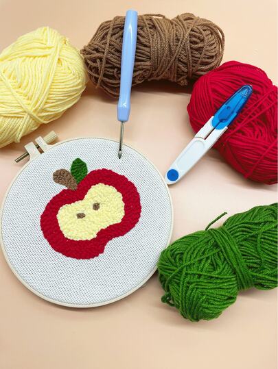 DIY刺绣工具套装，包含16厘米圆形绣绷、19厘米绣布、35号绣针、蓝色安全剪刀，是初学者和手工爱好者的理想之选。