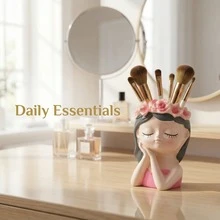 1个可爱女孩化妆刷架、笔筒，时尚梳妆台装饰，卧室配件 - 彩色 - 查看 3