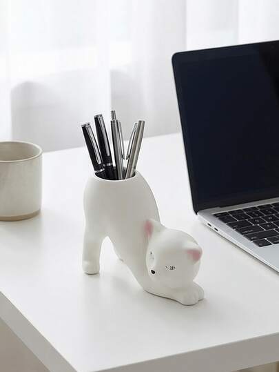 1Pc Creative Cat Succulent Planter, Cute Resin Ornament, Office Living Room Green Plant Decoration, Cactus Plant Container, Dressing Table Nordic Home DecArtistic Resin Decorative Ornament