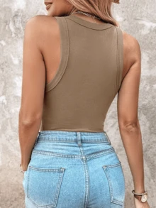 Womens Tank Tops Built In Bra Summer Scoop Neck Sleeveless Basic Tee Ribbed Fitted Casual Shirts 2026 Clothes - 卡其色 - 查看 2