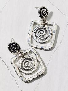 1 Pair Retro Bohemian Style Alloy Spiral Textured Dangle Earrings, Gift & Daily Wear For Women - Alloy Square Earrings - View 6