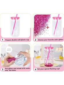 1PC 16oz Double Layer Clear Plastic Snow Globe Cup With Pre-Drilled Holes, Includes Colourful Lid And Straw, DIY Crafts For Office, Reading, Outdoor Camping Picnic - Multicolor - View 10