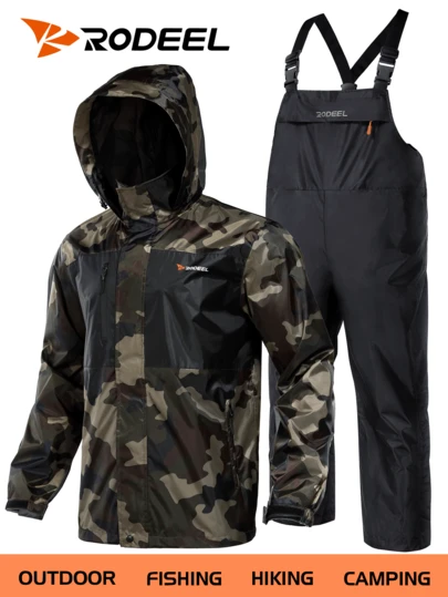 RODEEL Men's Fishing Windproof Waterproof Breathable Quick-Dry Jumpsuit Raincoat With Multi-Pockets, Adjustable Cuffs, Ideal For Outdoor Enthusiasts