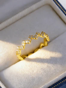 Flyleaf 1pc Luxury S925 Sterling Silver 18K Gold Plated Fully Paved Cubic Zirconia Multi-Layer Wavy Serrated Open Ring, Versatile For Commuting And Daily Wear - Gold - View 7