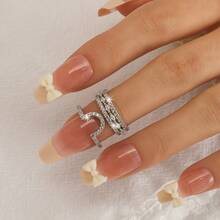 1 chiếc nhẫn hở mạ đồng zirconia họa tiết rỗng thanh lịch, đa năng, phù hợp đeo hàng ngày cho nữ. - C - Xem 3