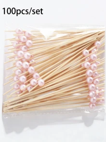 200/100支粉色珍珠水果蛋糕一次性水果签，适用于派对甜点、蛋糕、饮品、开胃菜、三明治、水果、圣诞派对用品、圣诞礼物 - 查看 12