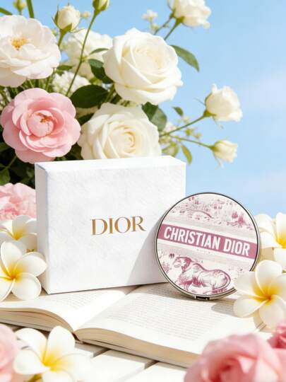Dior מראת איפור קומפקטית דו-צדדית עם הדפס נמר ורוד