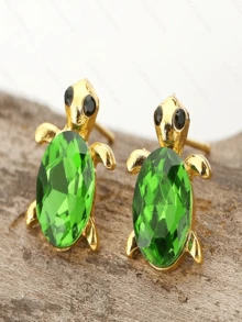 1 Đôi bông tai hình rùa biển đính kim cương nhân tạo màu xanh lá cây sang trọng, tinh tế, phong cách đại dương cá tính, phù hợp cho sử dụng hàng ngày, đi biển, dự tiệc bể bơi, làm quà tặng. - màu xanh lá - Xem 3