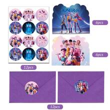 KPOP Witch Hunting Girl Group Party Invitation Set - Set Includes 12 Fill-In Cards, 12 Envelopes, And 12 Stickers, With Cute Cartoon-Themed Birthday Invitations - One Size Fits All - View 2