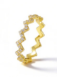 Flyleaf 1pc Luxury S925 Sterling Silver 18K Gold Plated Fully Paved Cubic Zirconia Multi-Layer Wavy Serrated Open Ring, Versatile For Commuting And Daily Wear - Gold - View 12