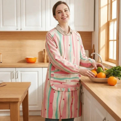 Fashionable & Fresh Canvas Apron, Multi-Functional Protective Clothing, Stylish, Breathable, Durable, Women's Apron With Lace Pocket Pattern, Suitable For Home Kitchen Cooking Protection, Birthday Party, Gift For Loved Ones