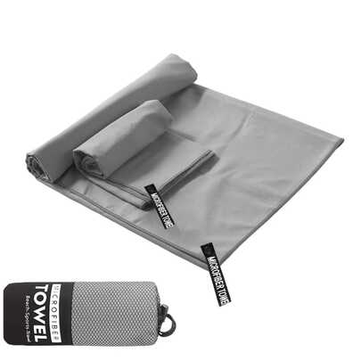 1pc/2pcs Outdoor Sports Quick-Dry Towel, Light Gray Travel Towel, Pool Towel, Lightweight & Comfortable Gym Towel, Absorbent & Fast Drying, Breathable Mesh Bag For Easy Storage, Suitable For Fitness, Camping, Swimming, Travel, Hiking