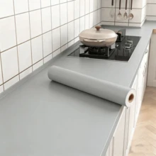 Papel de Parede Autoadesivo Minimalista Cinza (1 Rolo), Impermeável, Resistente a Óleo, Removível, Ideal para Bancadas de Cozinha, Armários, Paredes, Decoração de Ambientes, Sala de Estar, Banheiro, Reforma Residencial, Renovação de Móveis, Decoração DIY, Material de Revestimento de Parede Durável, Fácil de Instalar, Ideal para Renovar sua Casa - cinza - Ver 2