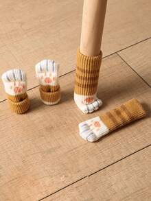 4pcs Cat Paw Pattern Anti-Slip Table Leg Covers, 1pc Cute Chair Leg Pads, Suitable For Home Use And Door Handles, Thickened Cat Paw Chair Leg Protectors, Slip Them Over Chairs To Protect Floors And Furniture. - Multicolor - View 4