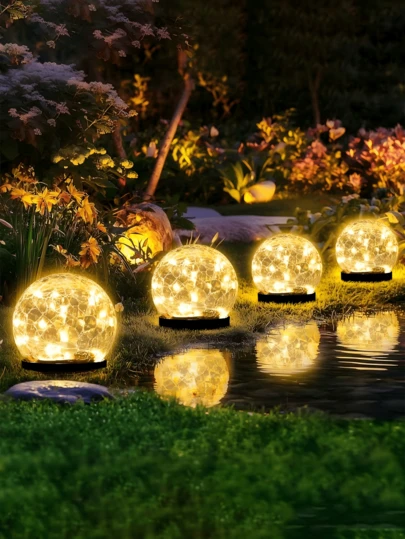 裂纹玻璃球户外花园装饰灯，太阳能花园灯，草坪装饰灯，带自动夜间照明功能，适用于花园、庭院、露台装饰，特殊场合送给妈妈和女朋友的礼物