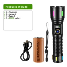 Super Bright Outdoor Zoomable Strong Light LED Flashlight 18650 USB Rechargeable Waterproof Camping Hunting Light - Black Flashlight - View 12