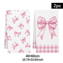 2pcs Minimalist Pink Bow Pattern Kitchen Towels, Soft Polyester Material Dish Cloths, Suitable For Kitchen Decor, Cleaning, Holiday Party Decoration, Kitchen & Bathroom Essentials, Home Decor, Housewarming Gift - Multicolor - View 3