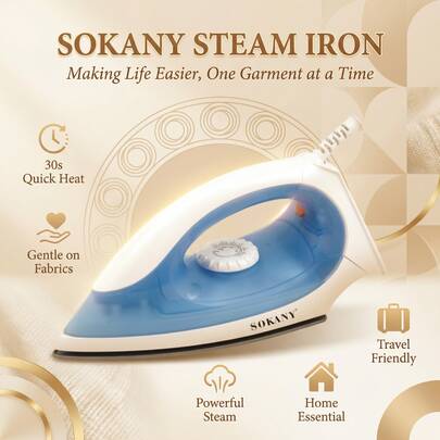 SOKANY 898A Household Electric Iron, Handheld Steam Iron, Mini Portable Design For Student & Travel, Ceramic Soleplate, Suitable For Various Garments, Constant Temperature Ironing, Anti-Scald, Adjustable Temperature Control