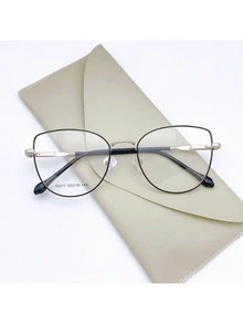 Women's Metal Cat-Eye Eyeglass Frame - Fashion Model - Hitam/Perak - View 2