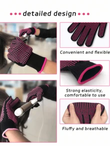 1 Paar hitzebeständige rutschfeste Silikonhandschuhe, professionelle hochtemperaturisolierte Handschuhe, geeignet für Haarstyling-Tools, Lockenstab/Glätteisen, Haartrockner, rosa rot - Verschiedenfarbig - Übersicht 3