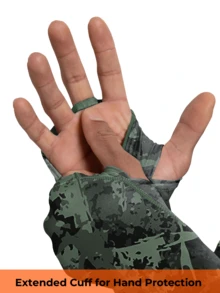 RODEEL Men's Outdoor Hooded Sweatshirt With Face Mask And Neck Protection, Thumb Holes, Soft & Lightweight, 4-Way Stretch Sports - Army Green - View 5