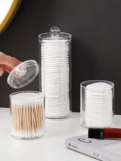 1PC Transparent Acrylic Cotton Swab Storage Box, A Cotton Swab Storage Container, Toothpick Holder And Dispenser, Cotton Pad And Cotton Swab Box, Plastic Medicine Bottle With Lid Bathroom Can Storage Box, And Dressing Table Cosmetic Storage Box. It's Used To Store Cotton Balls, Cotton Swabs, Cotton Pads, Dental Floss Picks