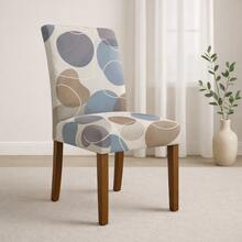 Chair Cover Set For 4-Seater Chairs, Printed Design, Perfect For Kitchen Or Dining Room, Gel Knit Fabric. - Blue Organic - View 3