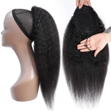 BINF Tóc đuôi ngựa thẳng xoăn tự nhiên, tóc nối mật độ cao cho đám cưới, sinh nhật, dễ dàng đeo cả ngày, không cần keo. - Natural Black - Xem 5