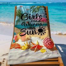 1pc Beach Towel With Girls Just Wanna Have Pattern - Soft, Absorbent & Quick-Drying Swimming, Sunbathing And Casual Parties - 白色 - 查看 7