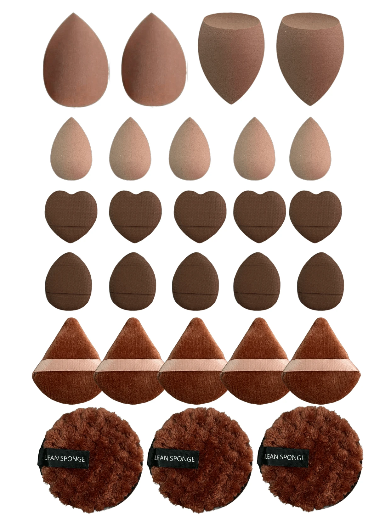 27 件套海绵套装 | 专业粉底、散粉和爽肤水专用海绵 - 超柔软，全覆盖面部彩妆工具（批发） - 棕色 - 查看 1