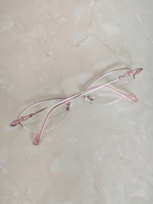 A Pair Of Unisex Metal Semi-Rimless Glasses Featuring A Stylish, Unique, And Artistic Design With Clear Lenses. - Leopard - View 2