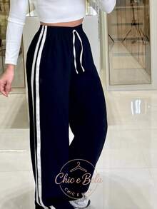 Women's Two-Tone Striped Pants - Modern Style - Extremely Comfortable - 黑色的. - 查看 2