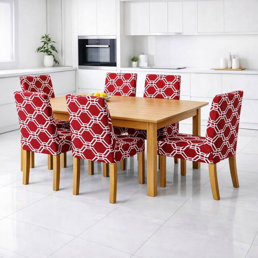 6-Seater Chair Cover Kit For Kitchen Dining Room Printed Gel Mesh Offer - Maroon - View 1