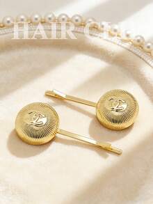 CHANEL Gold Button Hair Clip, A Sophisticated And Stylish Bobby Pin. Travel Essential. A Luxurious Bangs Clip. Suitable For Everyday Wear. - Gold - View 1