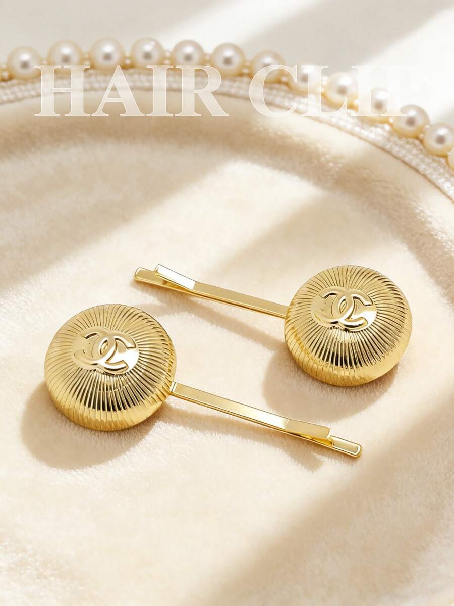 CHANEL Gold Button Hair Clip, A Sophisticated And Stylish Bobby Pin. Travel Essential. A Luxurious Bangs Clip. Suitable For Everyday Wear. - Gold - View 1
