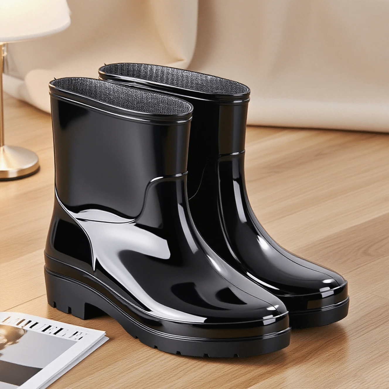 Women's Lightweight & Comfortable Short Rain Boots, Anti-Slip Durable Design, Minimalist Stylish For Commuting, Work, Outdoor, Essential For Spring/Summer Rainy Season - Black - View 1