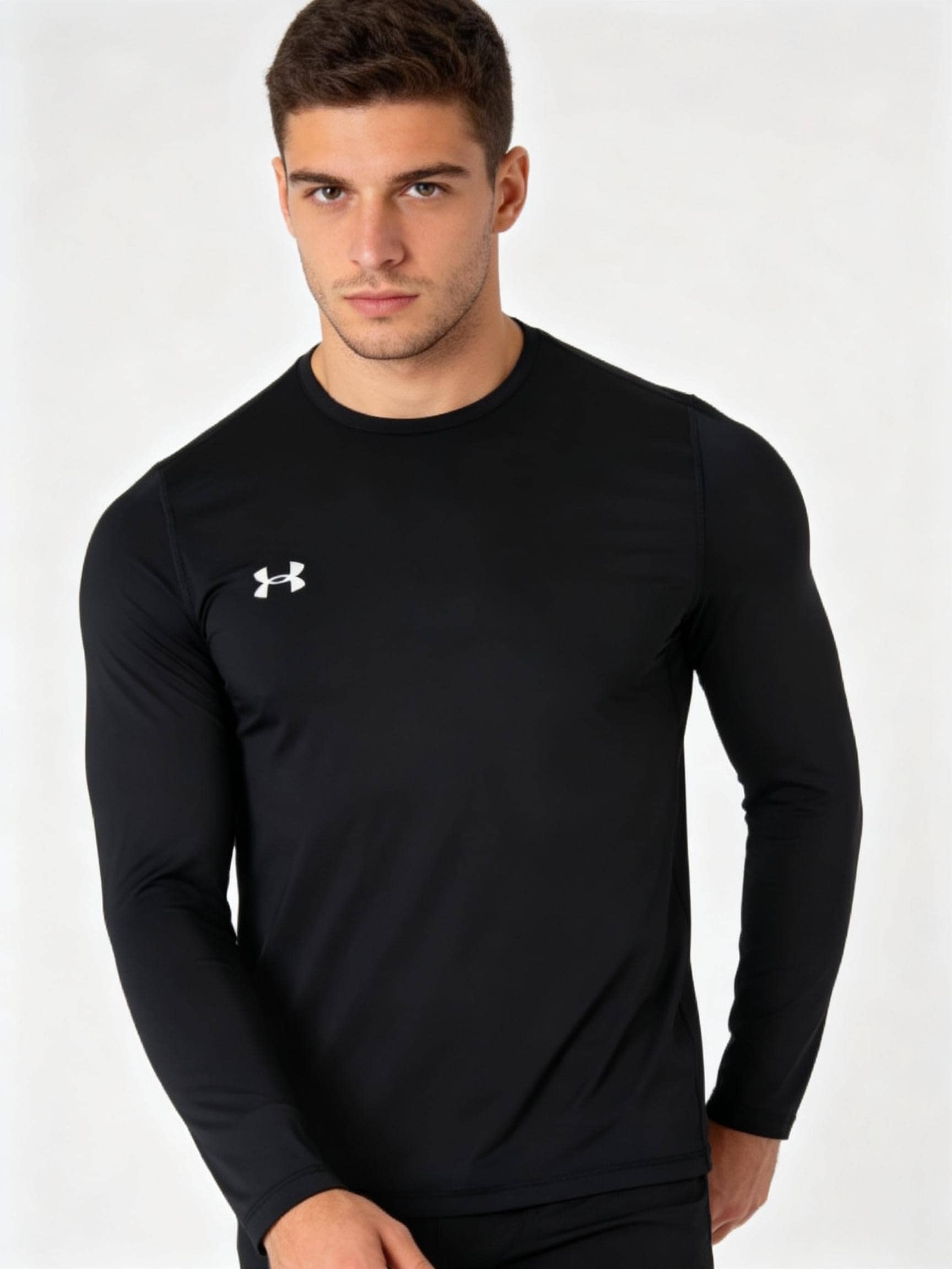 Under Armour 男士圆领速干针织长袖T恤，通勤款 22600307-001 - 黑色 - 查看 1