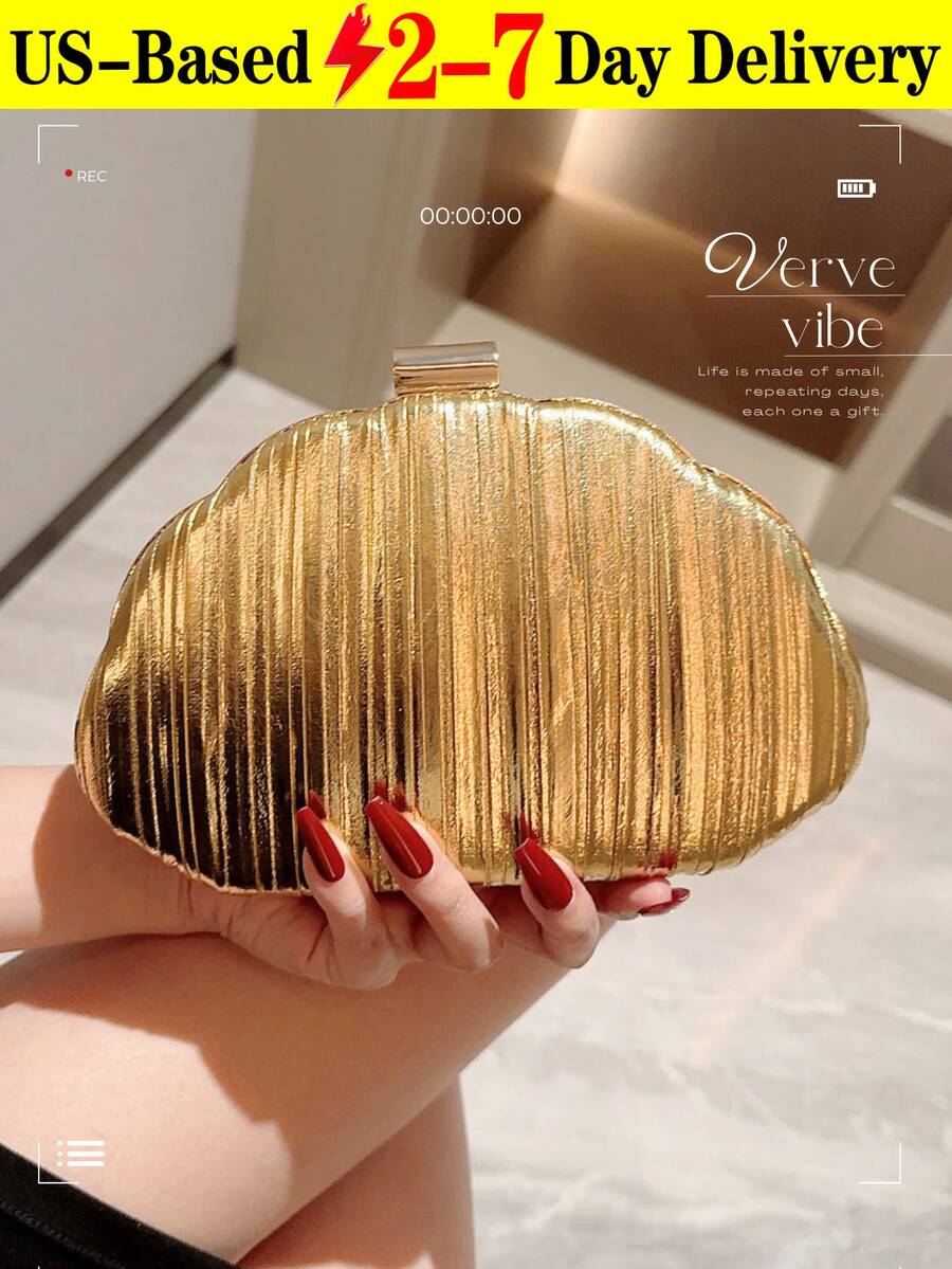 Golden Clutch Bag For Women, European & American Fashion Metal Decor Mini Box Handbag, Women's Fashionable Metallic Effect Evening Party Chain Bag With Chain Shoulder/Crossbody Function, Perfectly Matches Bridal Party, Prom, Gala & Formal Dresses, Vintage Metal Decor Box Shape Design For Classic Elegance, Ideal Spring Shoulder Bag & Gift For Women, Best Elegant Bag For Bridal Shower, Metallic Gold Finish For A Luxurious Statement - 彩色 - 查看 1