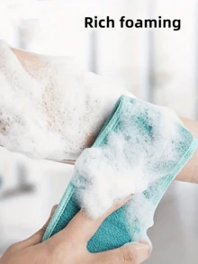 1 khăn tắm kiêm bàn chải tẩy tế bào chết hai mặt, có thể chà lưng mà không cần dụng cụ hỗ trợ. - A - Xem 5