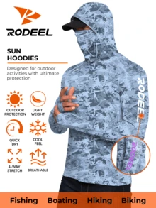 RODEEL Sweatshirt Hoodie Outdoor Pria dengan Masker Wajah dan Pelindung Leher, Lubang Jempol, Lembut & Ringan, Elastis 4 Arah untuk Musim Gugur - Baby Blue - View 1