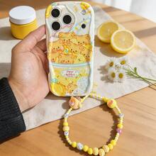 Compatible With IPhone 17, 17 Pro, 17 Pro Max, 17 Air, 16, 15, 14, 13, 12, 11 / S26, S25, 24, 23, 22 Ultra, A52, A53, A54, A55, A56, 07, A17 / / , Fingerprint-Proof, Shock-Proof, Drop-Proof Phone Case. 1pc Fashionable Cute Ins Fresh Dopamine Bear Pattern + Cartoon Bracelet Asymmetrical Cream Phone Protective Case. - White - View 3