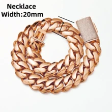316L Stainless Steel Miami Curb Chain Nekclace Or Bracelet 18mm-22mm  Rose Gold Plated Miami Cuban Link Chain  For  Hip Hop Jewelry For Men Jewelry Cuban Link Chain Necklaces For Men Gold Chain Cuban Link Chain Women Baddies Chain Accessories Suitable As Valentine's Day Gift, For Party And Daily Wear - 20毫米(0.78吋) - 查看 13