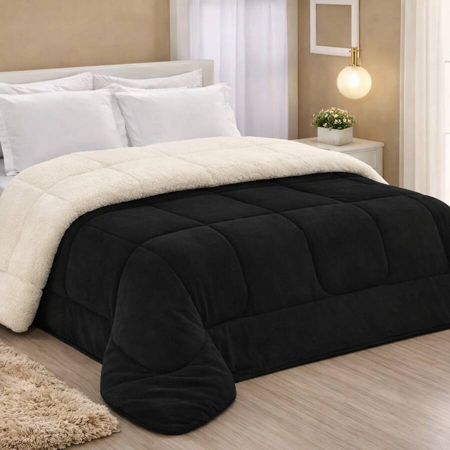 Sherpa Comforter, Blanket, And Comforter, Queen Size, Thick, Various Colors - Black - View 1