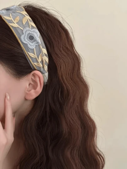 1件装女士复古刺绣花卉发带，春夏发饰